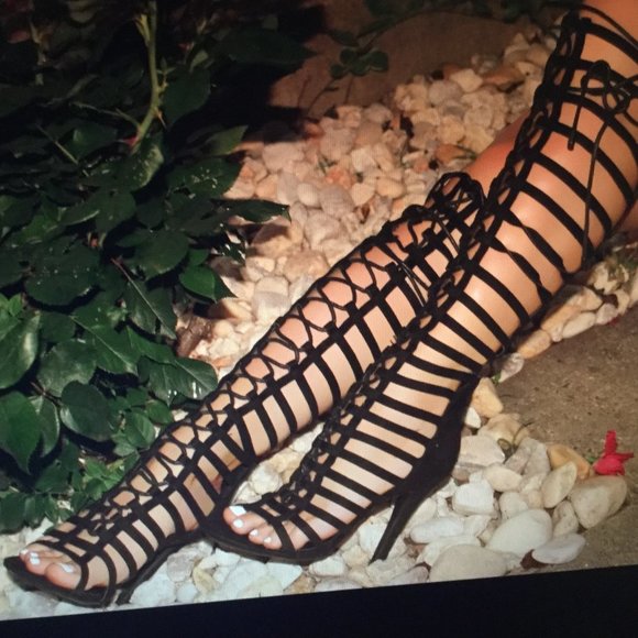 Mango ,Black Gladiator Lace Knee high heel size 8 - Picture 2 of 5